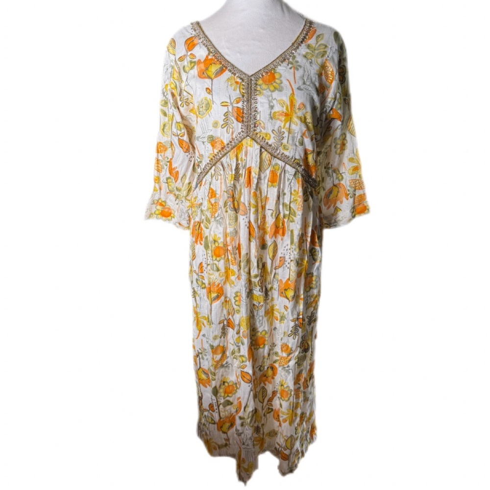 S4U by Shivali (KS4U tag) Floral Beaded Kurta Dress XL – Boho Kurta Kaftan Tunic